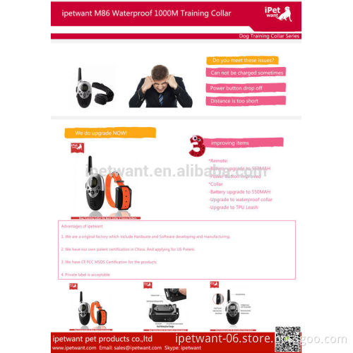 Rechargeable and Waterproof 1000m Dog Training Collar with remote for Medium or Large Dog Private Label